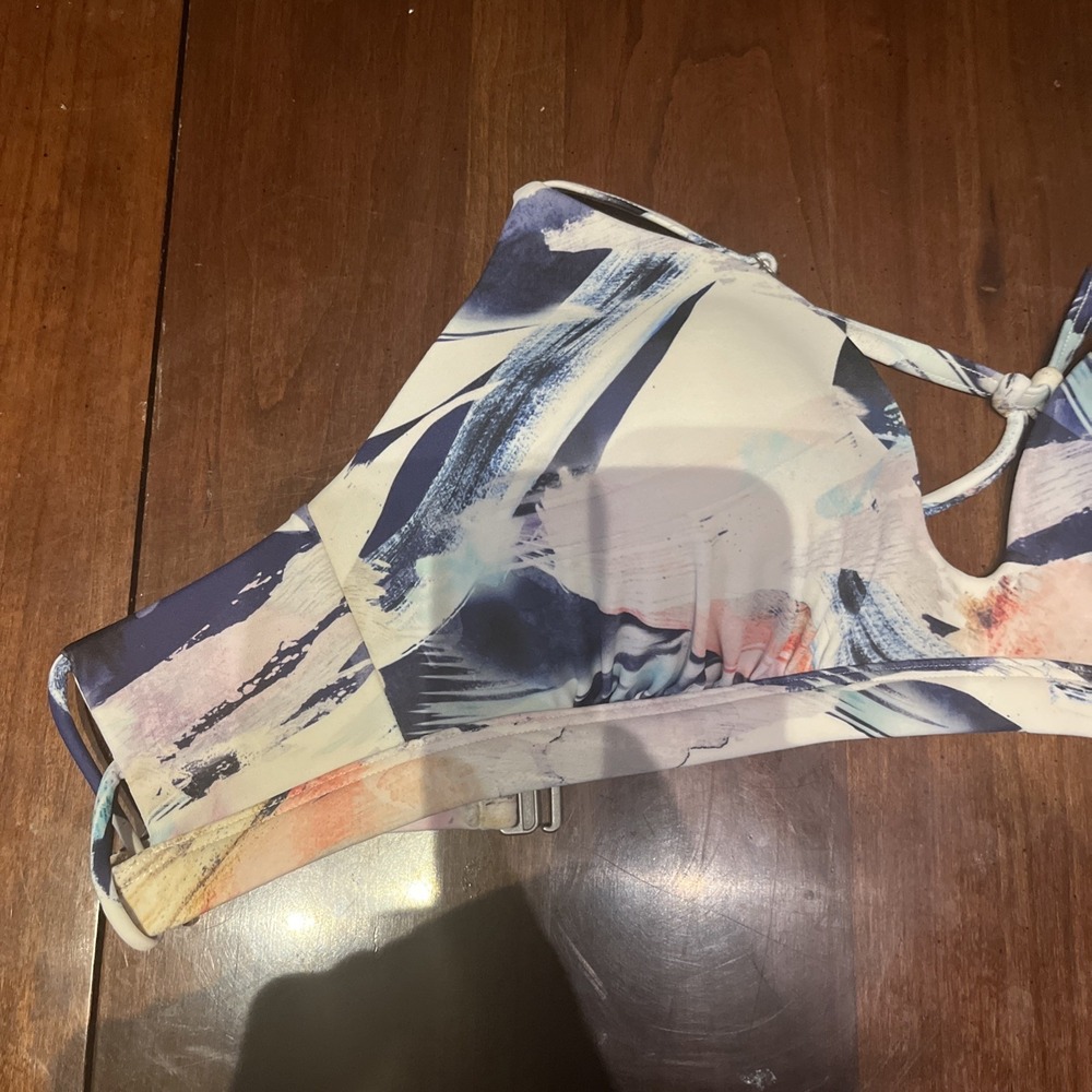 Athleta Abstract Graphic Print Bikini Padded Top Size Medium Blue & Pink - Picture 2 of 6